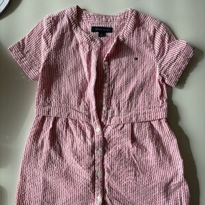 Tommy Hilfiger Girls Pink Striped Button Front Dress – Size 4